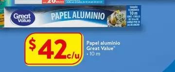 Oferta de Great Value - Papel Aluminio por $42 en Walmart