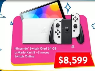 Oferta de Nintendo - Switch Oled 64 Gb C/ Mario Kart 8 +3 Meses Switch Online por $8599 en Walmart