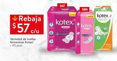 Oferta de Kotex - Variedad De Toallas Femeninas por $57 en Walmart