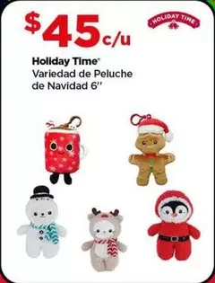 Oferta de Holiday Time -  Variedad De Peluche De Navidad 6" por $45 en Bodega Aurrera