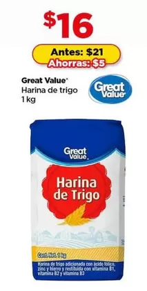 Oferta de Great Value - Harina De Trigo por $16 en Bodega Aurrera