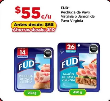 Oferta de Fud - Pechuga De Pavo Virginia O Jamón De Pavo Virginia por $55 en Bodega Aurrera