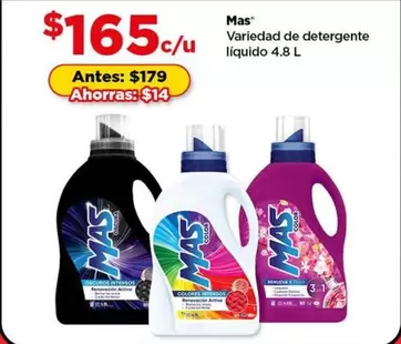 Oferta de MAS - Variedad de detergente liquido por $165 en Bodega Aurrera