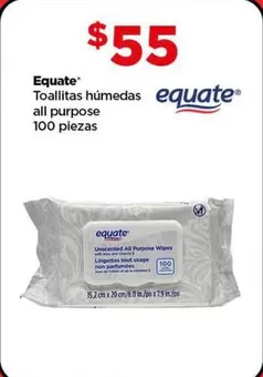 Oferta de Equate - Toallitas Humedas All Purpose 100 Piezas por $55 en Bodega Aurrera