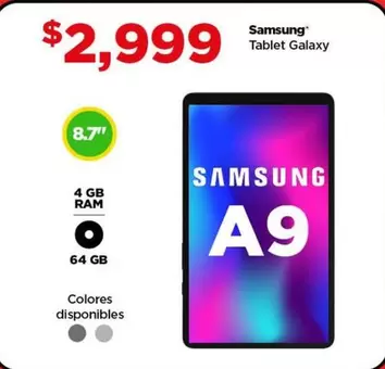 Oferta de Samsung - Tablet Galaxy A9 por $2999 en Bodega Aurrera