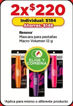 Oferta de Renova -  Mascara Para Pestañas Macro Volumen 12 G en Bodega Aurrera