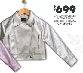 Oferta de Cherokee - Chamarra Biker Metalizada  Dama Ch-m-g-eg por $699 en Soriana Híper