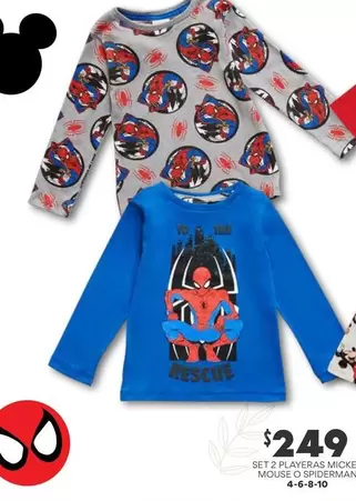 Oferta de Spiderman - Set 2 Playeras Micke Mouse O por $249 en Soriana Híper