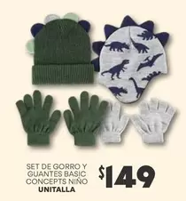 Oferta de Set De Gorro Y Guantes Basic Concepts Nino Unitalla por $149 en Soriana Híper