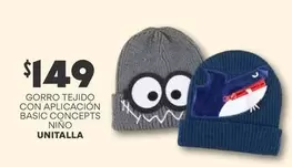 Oferta de Unitalla - Gorro Tejido Con Aplicación Basic Concepts por $149 en Soriana Híper