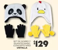 Oferta de Set De Gorro Y Guantes Basic Concepts Nino Unitalla por $129 en Soriana Híper