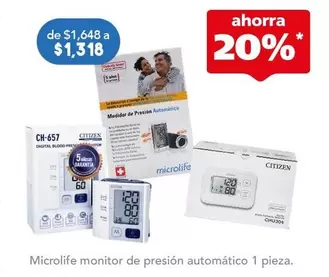 Oferta de Microlife - Monitor De Presión Automático  por $1318 en Farmacia San Pablo