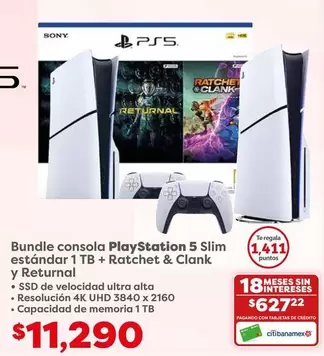 Oferta de Sony - Bundle Consola Playstation 5 Slim Estandar 1TB + Ratchet & Clank Y Returnal por $11290 en Soriana Híper