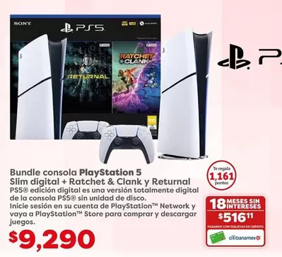 Oferta de Sony - Bundle Consola Playstation 5 Slim Digital + Ratchet & Clank Y Returnal por $9290 en Soriana Híper