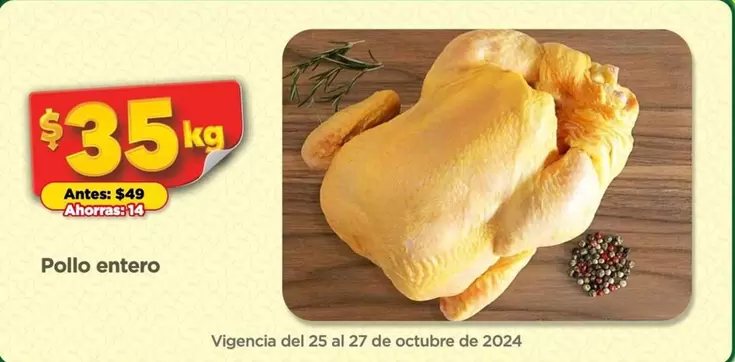 Oferta de Pollo Entero por $35 en Bodega Aurrera