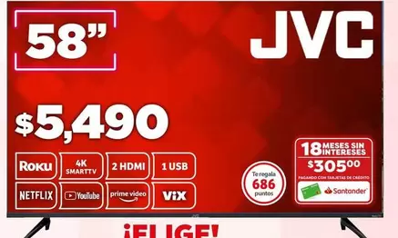 Oferta de JVC - Roku 4k Smarttv 2 Hdmi Vix por $5490 en Soriana Híper