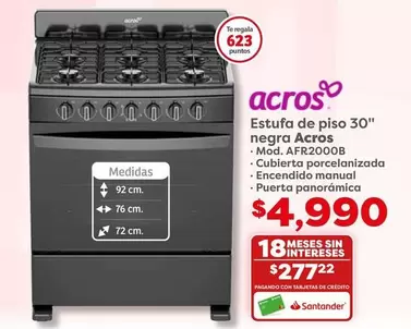 Oferta de Acros - s - Estufa De Piso 30" Negra por $4990 en Soriana Híper