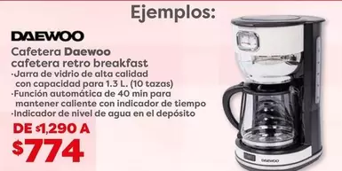 Oferta de Daewoo - Cafetera Retro Breakfast por $774 en Soriana Híper