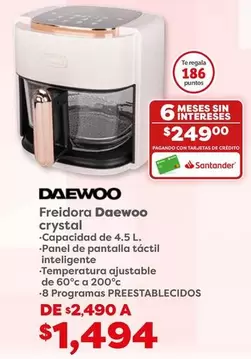 Oferta de Daewoo - Freidora  Crystal por $1494 en Soriana Híper