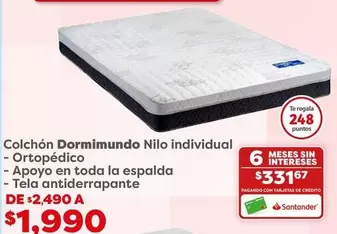 Oferta de Colchón Dormimundo Nilo Individual por $1990 en Soriana Híper