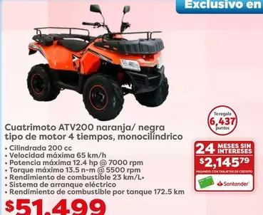 Oferta de HP - Cuatrimoto Atv200 Naranja/Negra Tipo De Motor 4 Tiempos, Monoclindrico por $51499 en Soriana Híper