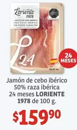 Oferta de Loriente - Jamón De Cebo Ibérico 50% Raza Ibérica 24 Meses por $159.9 en Soriana Híper