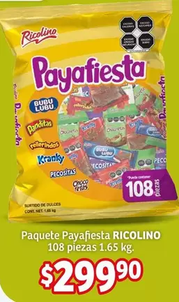 Oferta de Ricolino - Paquete RICOLINO 108 PIEZAS por $299.9 en Soriana Híper