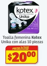 Oferta de Kotex - Toalla Femenina Unika Con Alas 10 Piezas por $20 en Soriana Híper