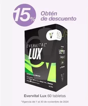 Oferta de Lux - Evervital  - 60 Tabletas en Soriana Híper