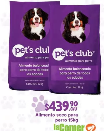 Oferta de Pet's Club - Alimento Seco Para Perro por $439.9 en La Comer