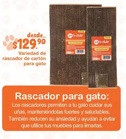 Oferta de Pet's Club - Variedad De Rascador De Cartón Para Gato por $129.9 en La Comer