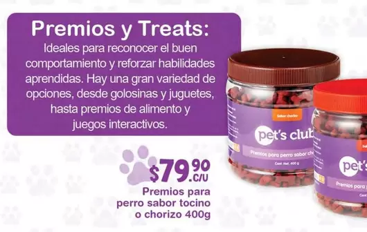 Oferta de Pet's Club - Premios Para Perro Sabor Tocino O Chorizo por $79.9 en Fresko