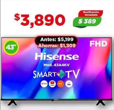 Oferta de Hisense - Smart Tv por $3890 en Bodega Aurrera