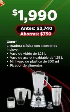 Oferta de Oster - Licuadora Clasica Con Accesorios por $1990 en Bodega Aurrera