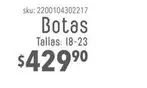 Oferta de Botas por $429.9 en Del Sol