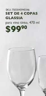 Oferta de Set De 4 Copas Glassia por $99.9 en Del Sol