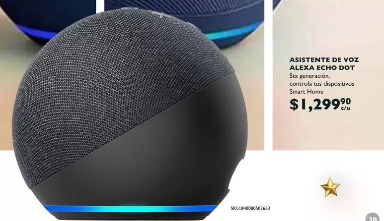 Oferta de Echo - Aistente De Voz Alexa  Dot por $1299.9 en Del Sol