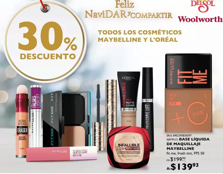 Oferta de Woolworth - Base Liquida De Maquillaje por $139.93 en Del Sol