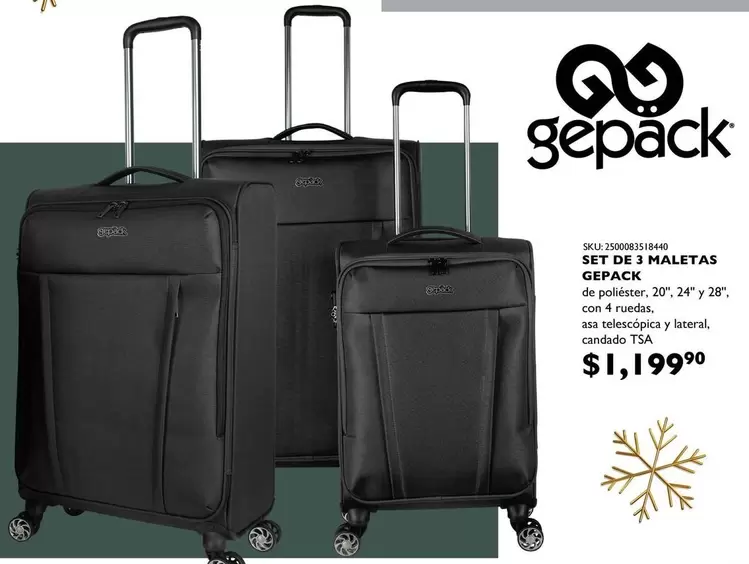 Oferta de Gepack - Set De 3 Maletas Effect por $1199.99 en Del Sol