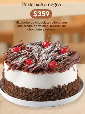 Oferta de Una - Bizcocho De Chocolate Relleno Con Una Crema De Vainilla, Trocitos De Chocolate Y Cereza por $359 en Soriana Híper