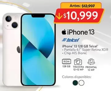 Oferta de Iphone - Iphone 13 por $10999 en Walmart