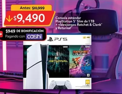 Oferta de PlayStation - Consola Estándar Playstation 5 Slim De 1 TB + Videoliegos + Returnal por $9490 en Walmart