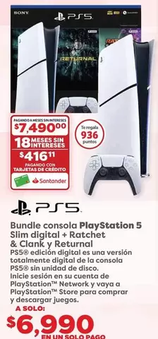 Oferta de Sony - Bundle Consola Playstation 5 Slim Digital + Ratchet & Clank Keystumal por $7490 en Soriana Híper