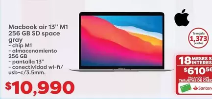 Oferta de MacBook - Macbook Air 13" M12 256 Gb Sd Space Gray por $10990 en Soriana Híper