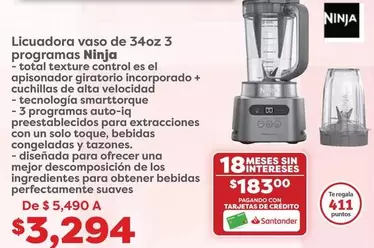 Oferta de Total - Licuadora Vaso De 34 Oz 3 Programas Ninja por $3294 en Soriana Híper