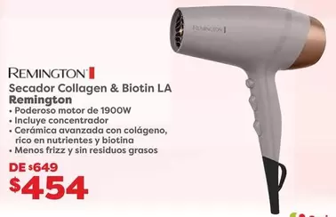 Oferta de Remington - Secador Collagen & Biotin La por $454 en Soriana Híper