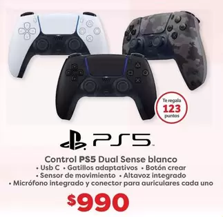 Oferta de 123 - Control Ps5 Dual Sense Blanco por $990 en Soriana Híper