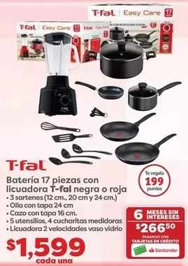 Oferta de T-fal - Batería 17 Piezas Con Licuadora-fá Negra O Roja por $1999 en Soriana Híper