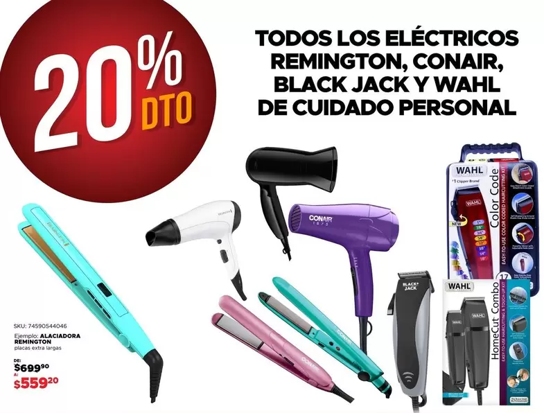 Oferta de Remington - Todos Los Eléctricos, Conair, Black Jack Y Wahl De Cuidado Personal por $559.3 en Del Sol