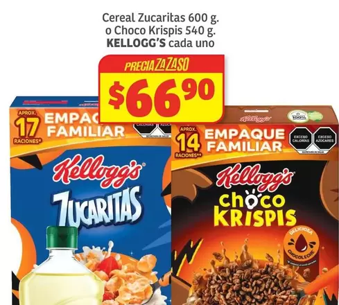 Oferta de Kellogg's - Cereal Zucaritas O Choco Krispis por $66.9 en Soriana Híper